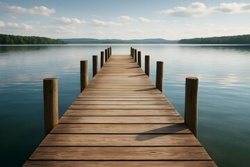 Fototapeta premium Tranquil Wooden Dock on Peaceful Lake