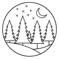 Fototapeta premium Moonlit Forest Line Art Scene