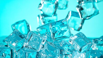 Obraz premium Ice cubes falling, close-up