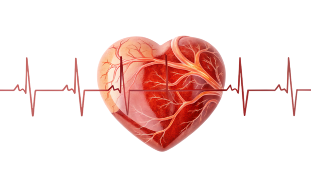 heart beat on ecg isolated on transparent background