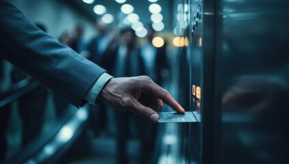 Businessman using elevator card