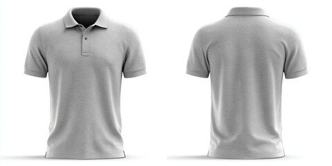 Blank light gray polo shirt, front and back views