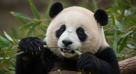 Obraz premium Adorable Giant Panda Enjoying a Delicious Bamboo Meal