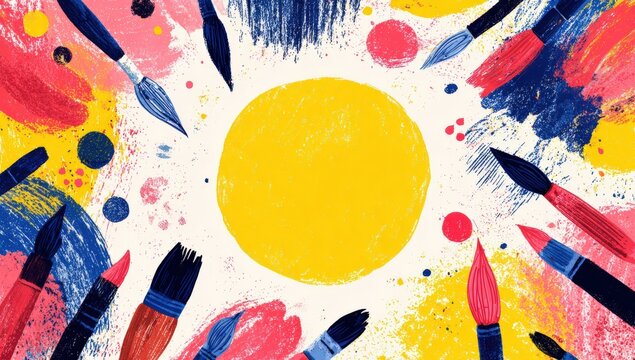 Abstract paintbrush design with yellow circle