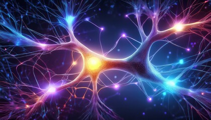 neural network neuron synapse science abstract blue purple glowing connection