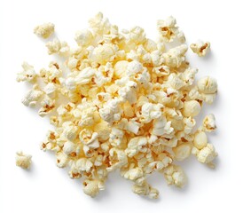 Pile of popcorn kernels on white background