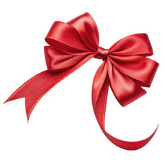 Shiny Red Satin Gift Bow with Ribbons Isolated on White