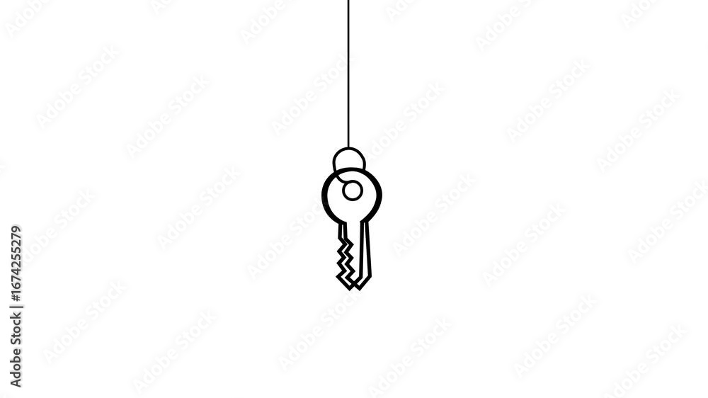 Poster animated key linear icon. lock and unlock doors. private territory access. protection. seamless loop