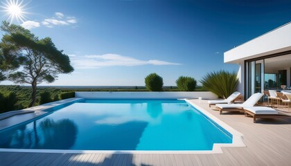 Fototapeta premium modern minimalist pool design with serene blue water and smooth white edges