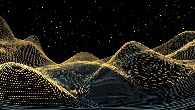 Abstract digital landscape with golden particles