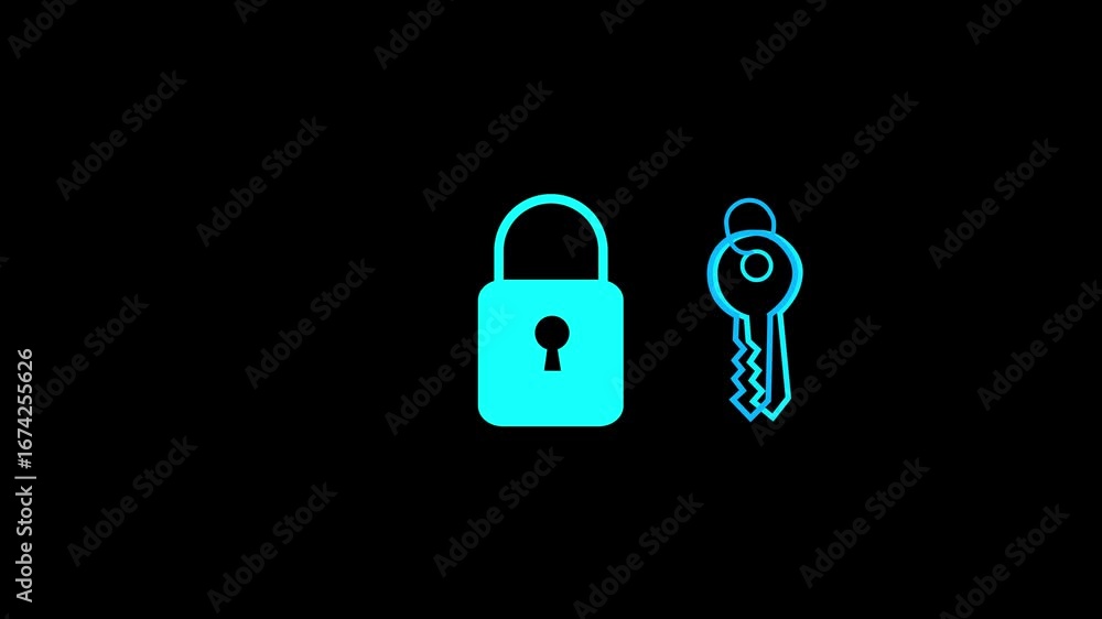 Poster safe secure padlock with key,4k video animation