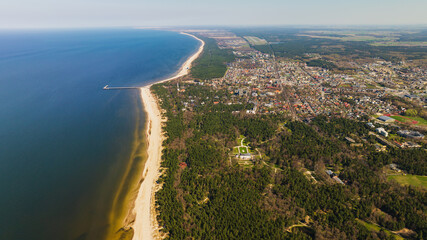 Aerial View of Palanga Pier, Sandy Beach, and Pine Forests in Lithuania