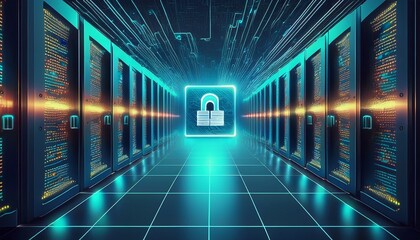 secure data warehouse protected by layers of digital encryption keys and biometric scans