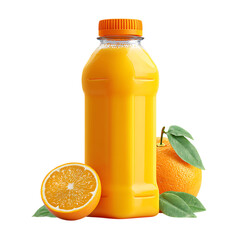 Fresh orange juice in a plastic bottle isolated on transparent background