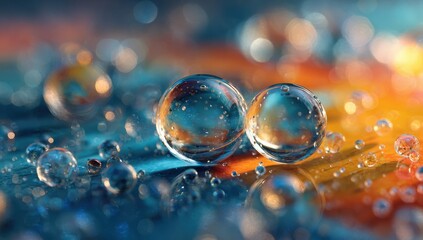 Naklejka premium Colorful water droplets close-up