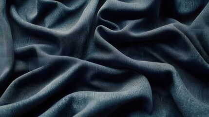 Draped Dark Teal Fabric Texture Background, Abstract Wrinkled Cloth Surface