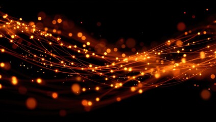 Abstract glowing orange lines and particles on black background