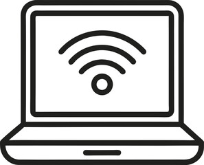 Scalable vector outline icon of a laptop displaying a wi-fi wireless signal