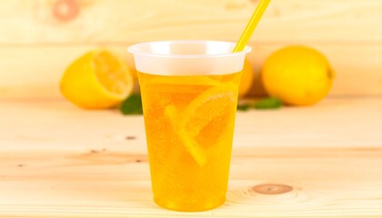 Fototapeta premium Iced citrus drink in plastic cup