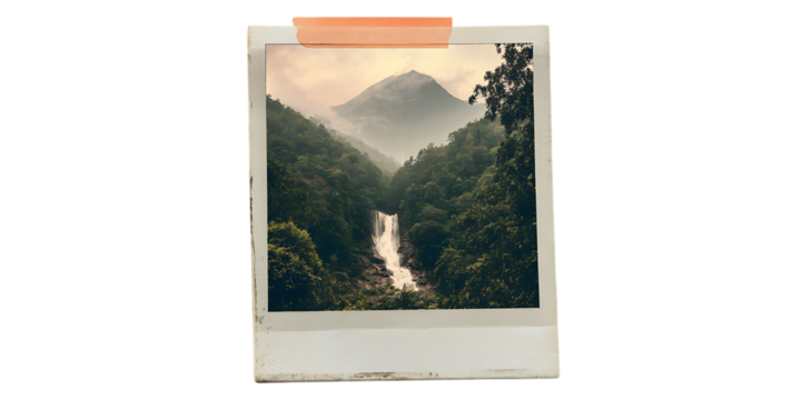 Vintage photo of a misty mountain landscape.
