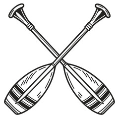 Two crossed canoe paddles illustrated in a simple black and white line drawing style