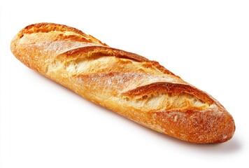 Single loaf of crusty bread, light golden brown,  long and slender