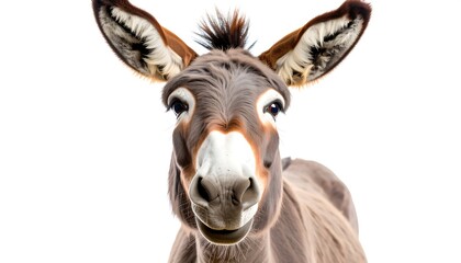 Obraz premium Donkey portrait with white background.