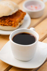 Cup of Coffee with Traditional Peruvian Tamal Chinchano – Authentic Breakfast Photography