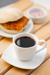 Cup of Coffee with Traditional Peruvian Tamal Chinchano – Authentic Breakfast Photography