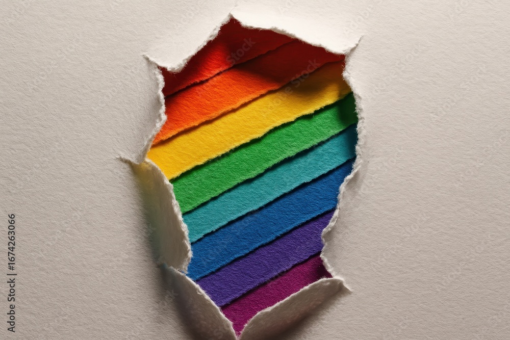 Poster torn paper revealing bright colorful layer underneath creating dramatic visual effect with jagged ed
