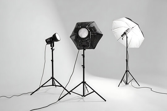 Professional Studio Photography Lighting Setup with Octabox and Umbrella Modifiers for Creative Portraiture and Product Shots