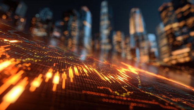 Futuristic city data visualization