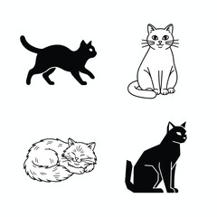Adorable Cat Illustrations Four Poses in Simple Line Art