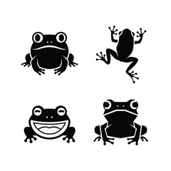 Collection of stylized frog illustrations with varied expressions and poses, perfect for graphic design and educational materials