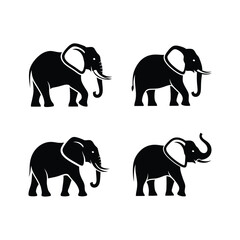 Vector illustration of elephant silhouettes showcasing various poses and orientations for design usage