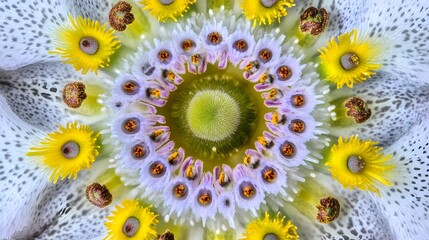 Stunning Closeup of Flower Macro Photography Vibrant Yellow White Purple Petals Detailed Botanical