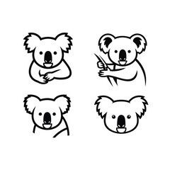 Charming collection of minimalist koala line art illustrations, featuring adorable Australian marsupials in various endearing poses, perfect for cute animal-themed designs