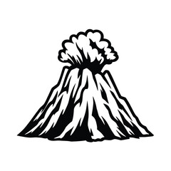 Striking black and white illustration of a powerfully erupting volcano, symbolizing the intense raw force and dynamic energy of natural geological phenomena. A compelling visual