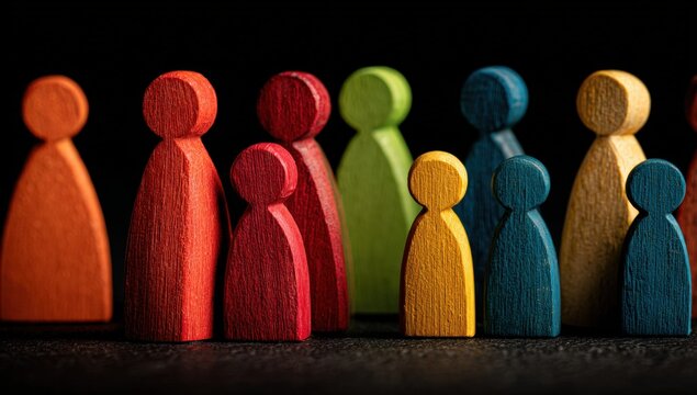 Colorful wooden figures in a group (2)