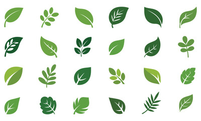 Collection of various green leaf vector icons for organic natural design and eco friendly environment promotion concepts for creative projects and illustration