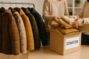 Winter Clothing Donation Campaign Visual with Coats Ready for Community Charity Distribution