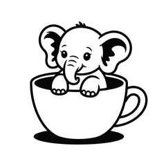 Fototapeta premium Cute Baby Elephant Peeking Out of a Coffee Cup animal adorable