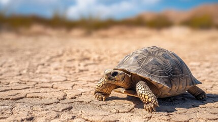 A desert tortoise making its way through the hot