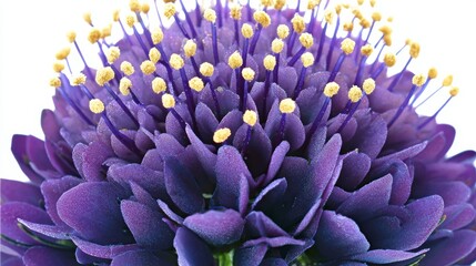 Obraz premium Close-up of devils bit scabious flower showcasing vibrant violet petals and intricate round bloom in soft natural light with white background