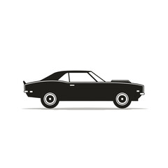 Simple black silhouette of a classic American muscle car. Side profile vector graphic of a powerful vintage sports coupe isolated on white