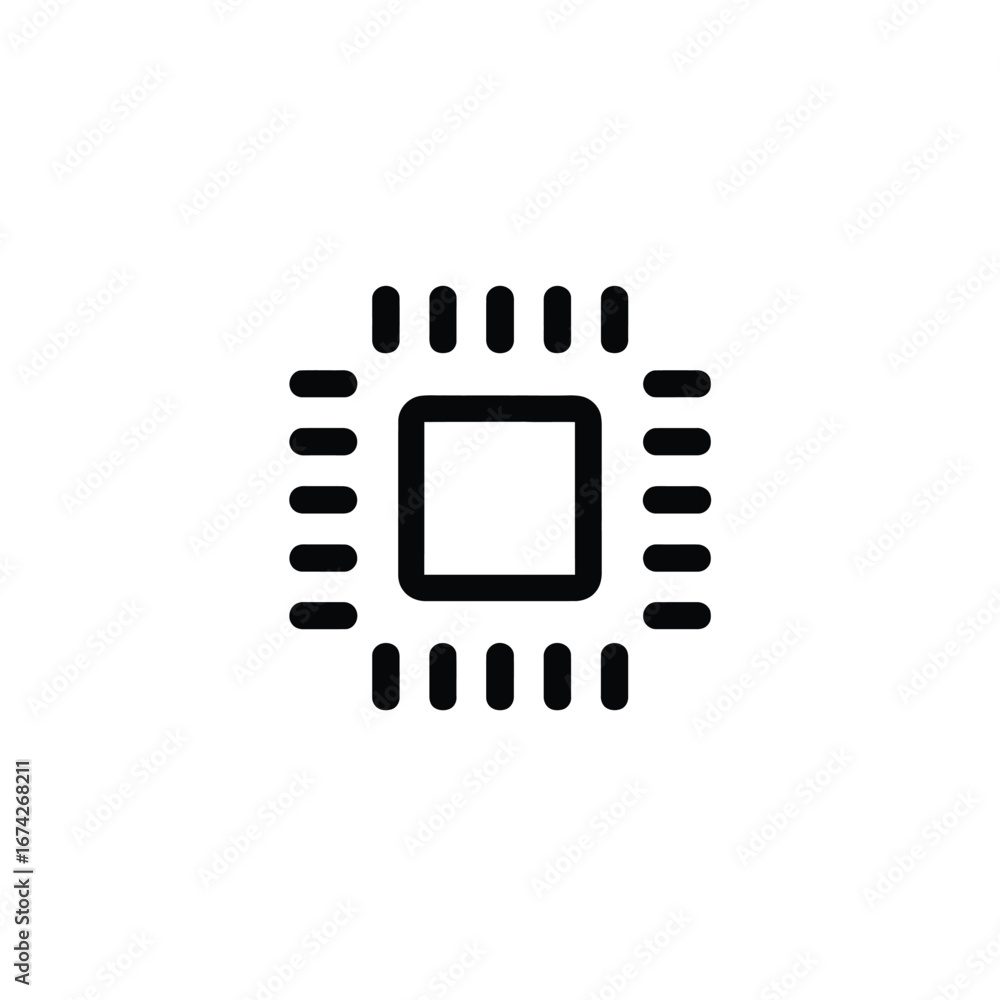 Aufkleber a minimalist black and white icon representing a computer chip or processor, symbolizing technology 