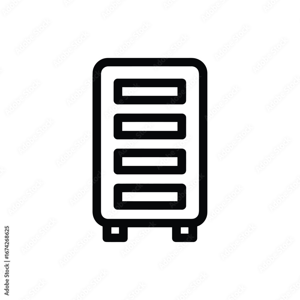 Poster sleek black line icon illustrating a server rack, symbolizing robust data storage, intricate network