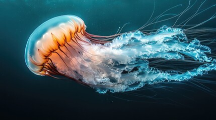 A jellyfish glowing softly in deep blue ocean waters