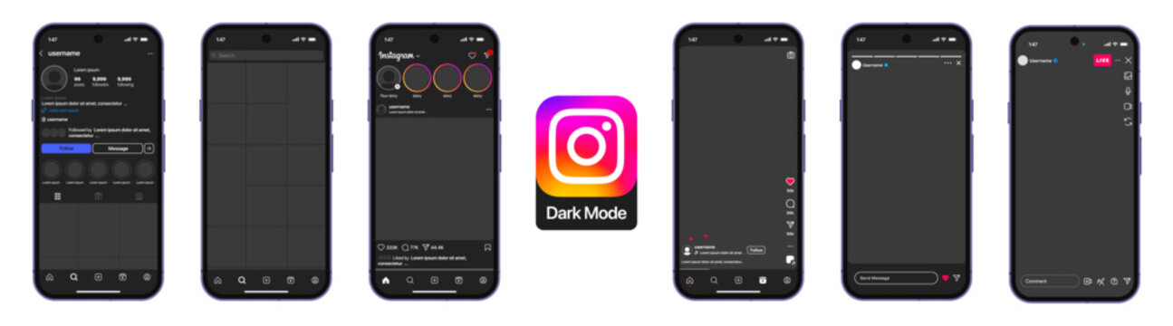 Instagram feed mockup template with Instagram post frame, Instagram mobile screen reels stories, social media live home and social network page
