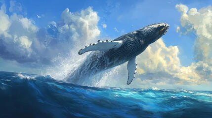 A massive humpback whale breaching the water